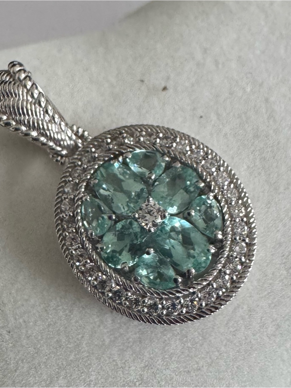 Judith Ripka 925 Silver Oval Aquamarine Cluster Pendant w/Surrounding Diamonique - Picture 3 of 8